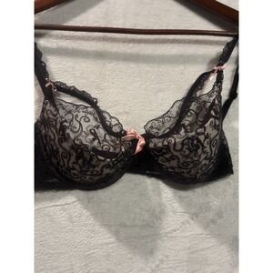 Victoria's Secret‎ Dream Angels Lace Trim Bra 34DD Pink Bows Black Lingerie